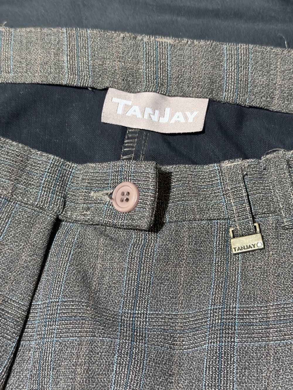 TanJay Gray Plaid Trousers with Blue Windowpane - Picture 4 of 7